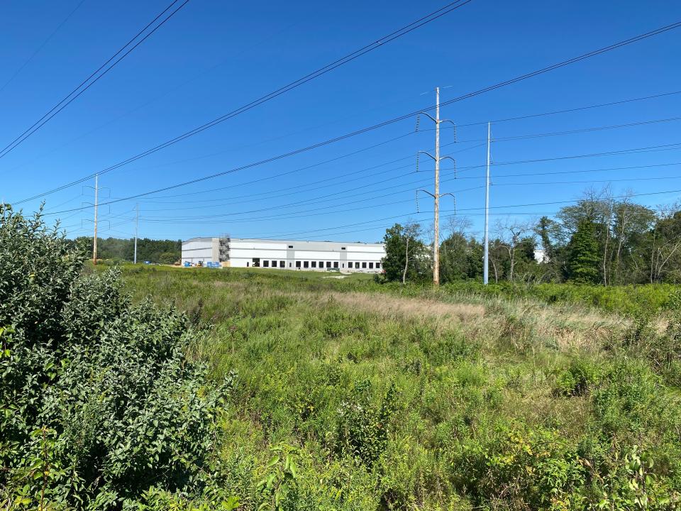 A 358,000-square-foot warehouse under construction off Route 896 in Glasgow that will be leased by DuPont. Two other warehouses -- 408,000 square feet and 294,600 square feet -- are part of the project accessible from Old Coochs Bridge Road. The project is being developed by Logistics Property Co. DuPont subsidiary Rohm and Haas Electronic Materials CMP LLC last year received a grant worth $1,643,550 for the project.