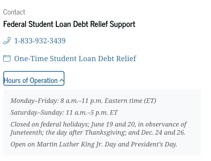 Contact center for Federal Student Loan Debt Relief Support