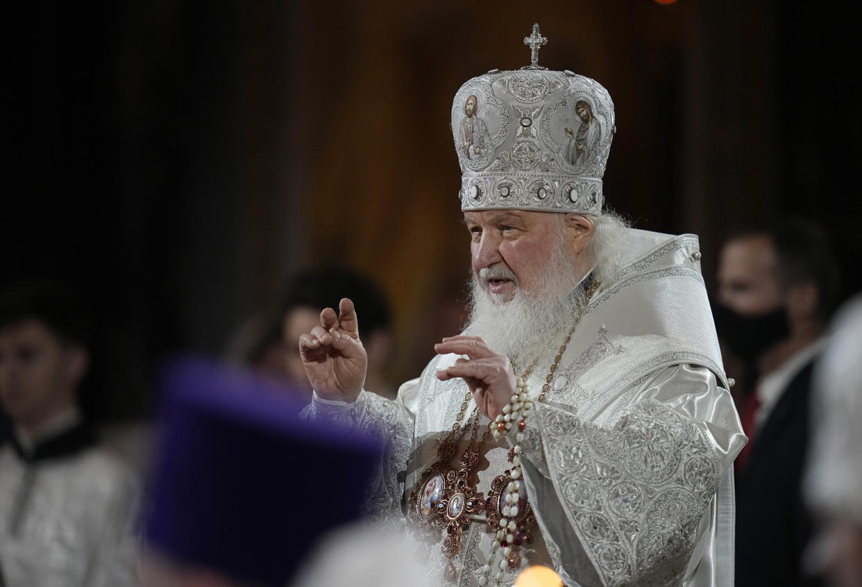 Russian Orthodox Patriarch Kirill conducts the Easter service.