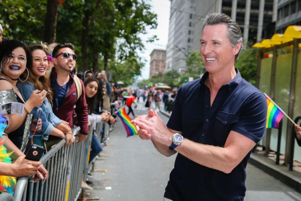 Gavin Newsom at a pride parade in 2017