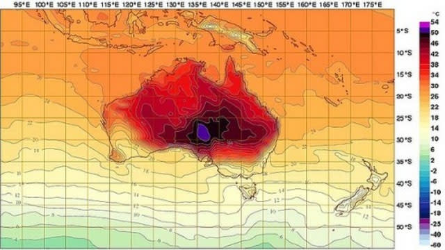 Australia weather map adds new colors for record breaking heat (Image via Bureau of Meteorology)"