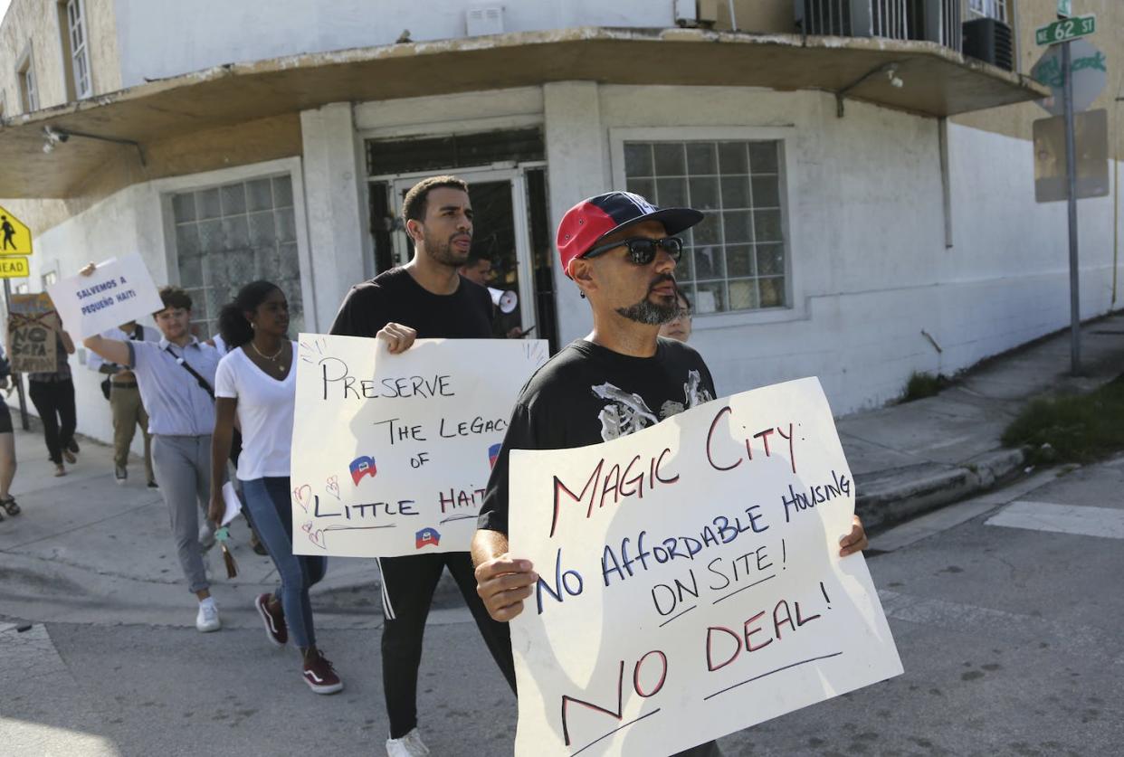 Residents of Miami’s Little Haiti have been fighting plans for a luxury development for several years. <a href="https://newsroom.ap.org/detail/HousingProtestLittleHaiti/53e68bb02b8f410b89000e997d87e0cb/photo" rel="nofollow noopener" target="_blank" data-ylk="slk:AP Photo/Lynne Sladky;elm:context_link;itc:0;sec:content-canvas" class="link ">AP Photo/Lynne Sladky</a>