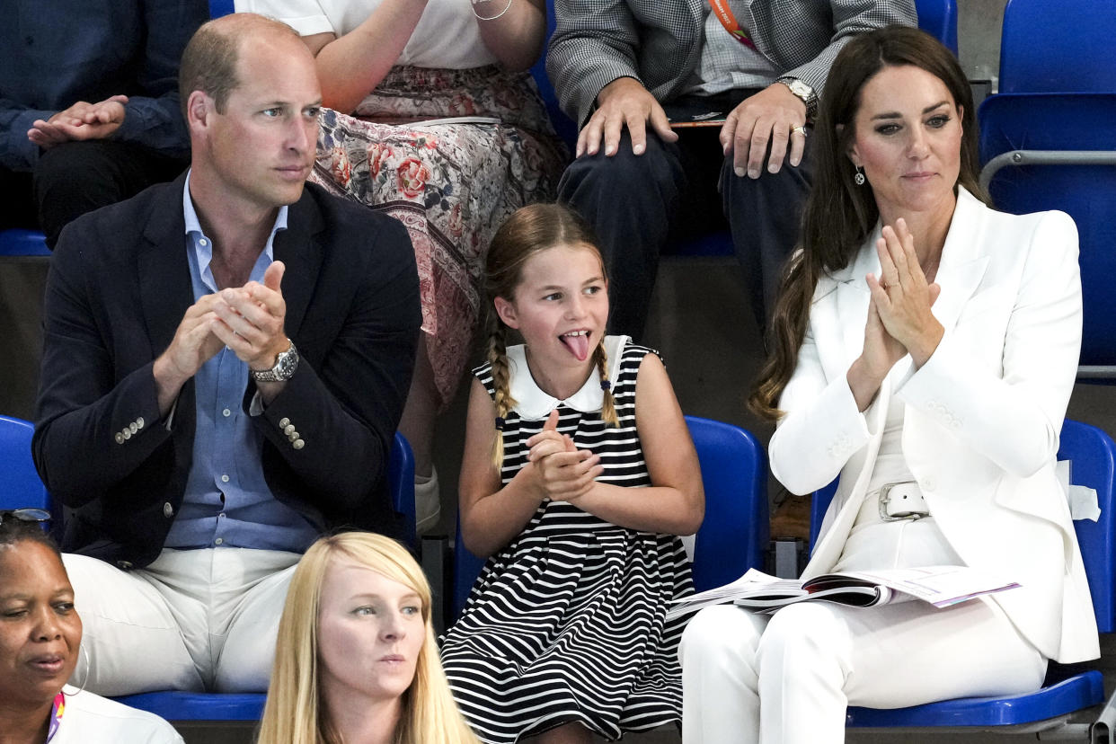 Image: Prince William, Duke of Cambridge, Princess Charlotte of Cambridge and Catherine, Duchess of Cambridge attend the Commonwealth Games in Birmingham on August 2, 2022. (Jacob King / PA Images via Getty Images)