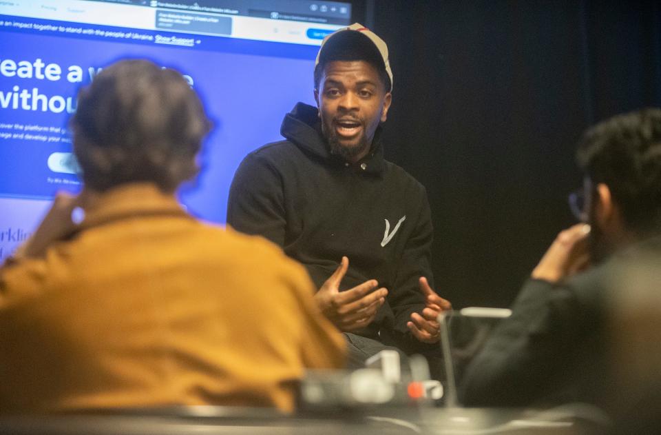 America's Got Talent season 15 winner Brandon Leake teaches a media performance class at San Joaquin Delta College in Stockton. 