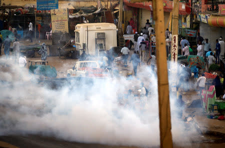 A tear gas canister fired to disperse Sudanese demonstrators, during anti-government protests in the outskirts of Khartoum, Sudan January 15, 2019. REUTERS/Mohamed Nureldin Abdallah