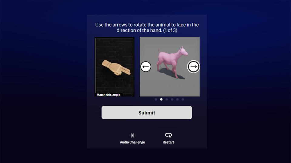 A screenshot of a Max-based puzzle, which asks you to rotate an animal in the direction a hand is pointing