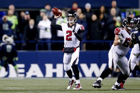 Nov 20, 2017; Seattle, WA, USA; Atlanta Falcons quarterback Matt Ryan (2) passes against the Seattle Seahawks during the second quarter at CenturyLink Field. Joe Nicholson-USA TODAY Sports