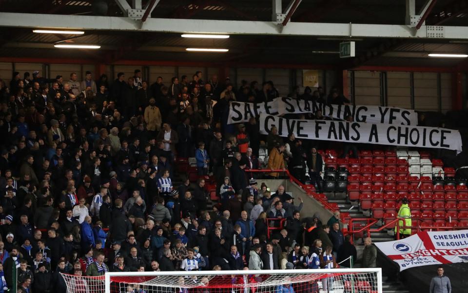  Brighton fans with a safe standing banner during Bristol City and Brighton and Hove Albion at Ashton Gate - Credit: ProSports/REX/Shutterstock