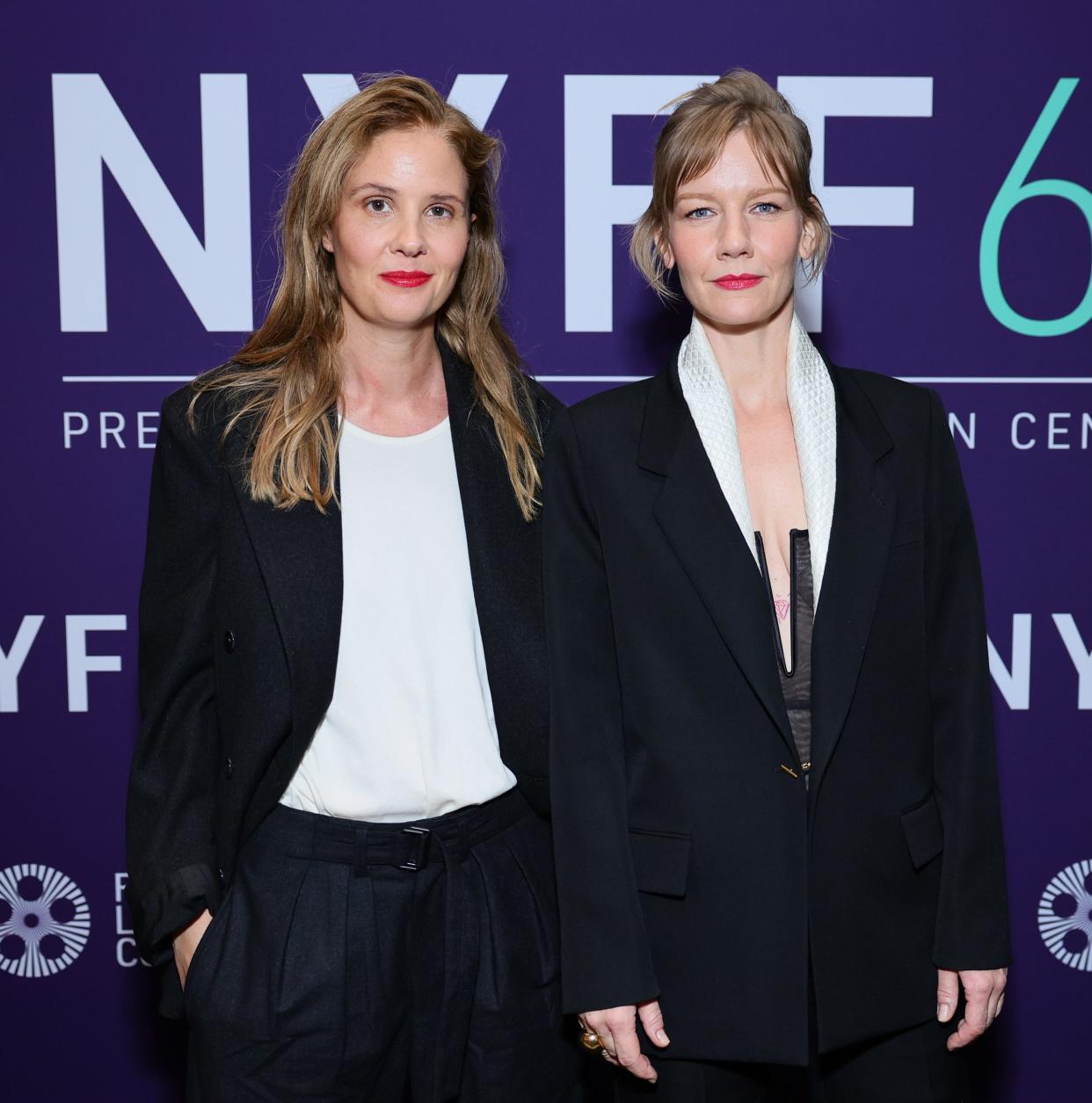 Justine Triet, left, and Sandra Hüller at the New York Film Festival premiere of "Anatomy of a Fall" earlier this month.