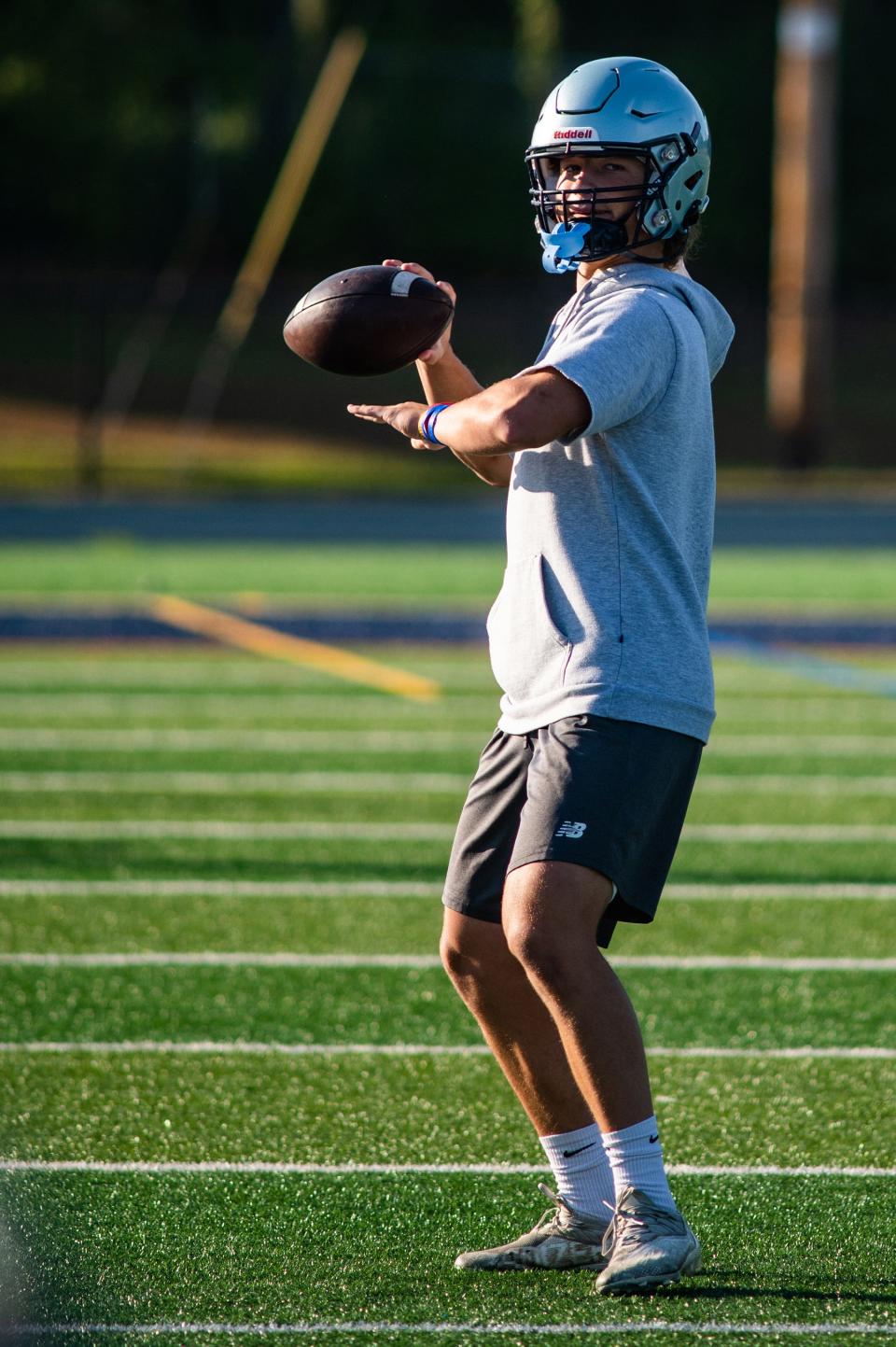 Brady Feliciotto throws a pass during practice at John Jay-East Fishkill in Hopewell Junction on Saturday, August 20, 2022.