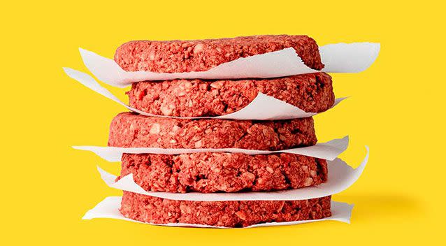 The “beef” burger is even about to bleed a little when it’s cooked and served rare.  Source: Impossible Foods.