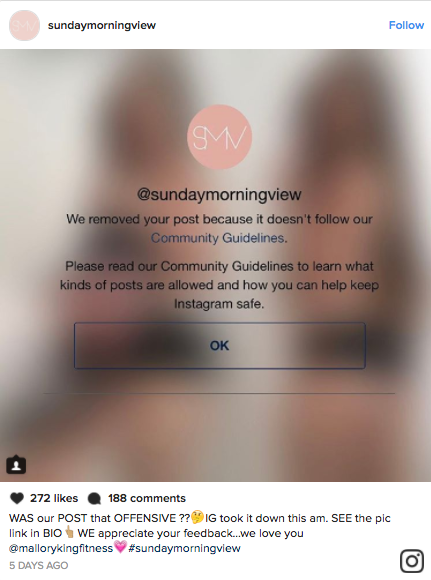 After Mallory King posted a cellulite selfie giving the middle finger to her trolls, Instagram deleted the picture and left the fitness blogger wondering why.