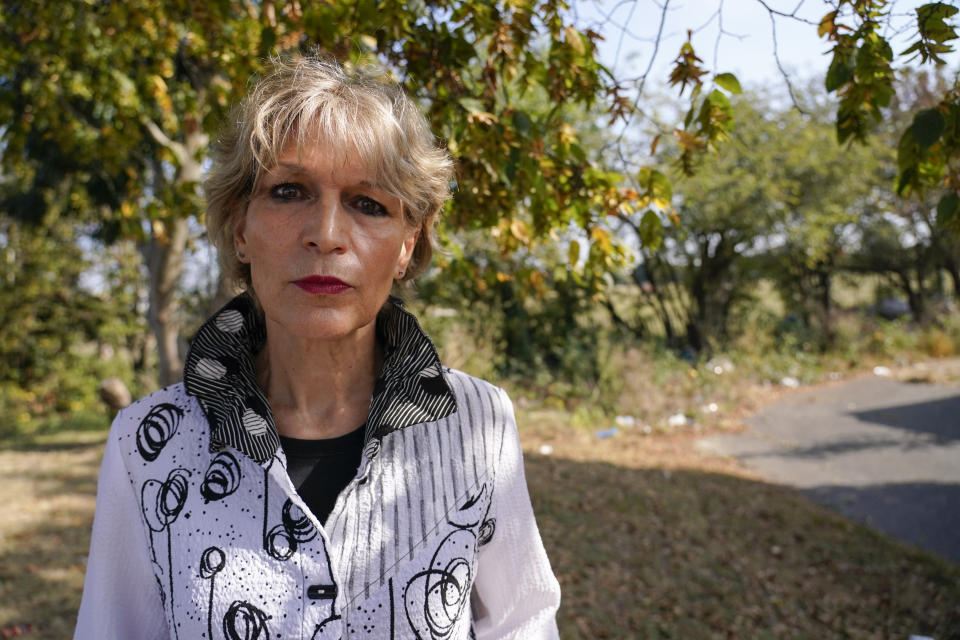 Secretary general of Amnesty International, Agnès Callamard poses for a photograph outside Heathrow airport, in London, Friday, Sept. 15, 2023, as she travels to Bahrain alongside with Maryam al-Khawaja, the daughter of the long-detained human rights activist in Bahrain, 62-year-old Abdulhadi al-Khawaja. Maryam plans to return to the island kingdom Friday to press for the release of her father, even as she faces imprisonment herself. (AP Photo/Alberto Pezzali)