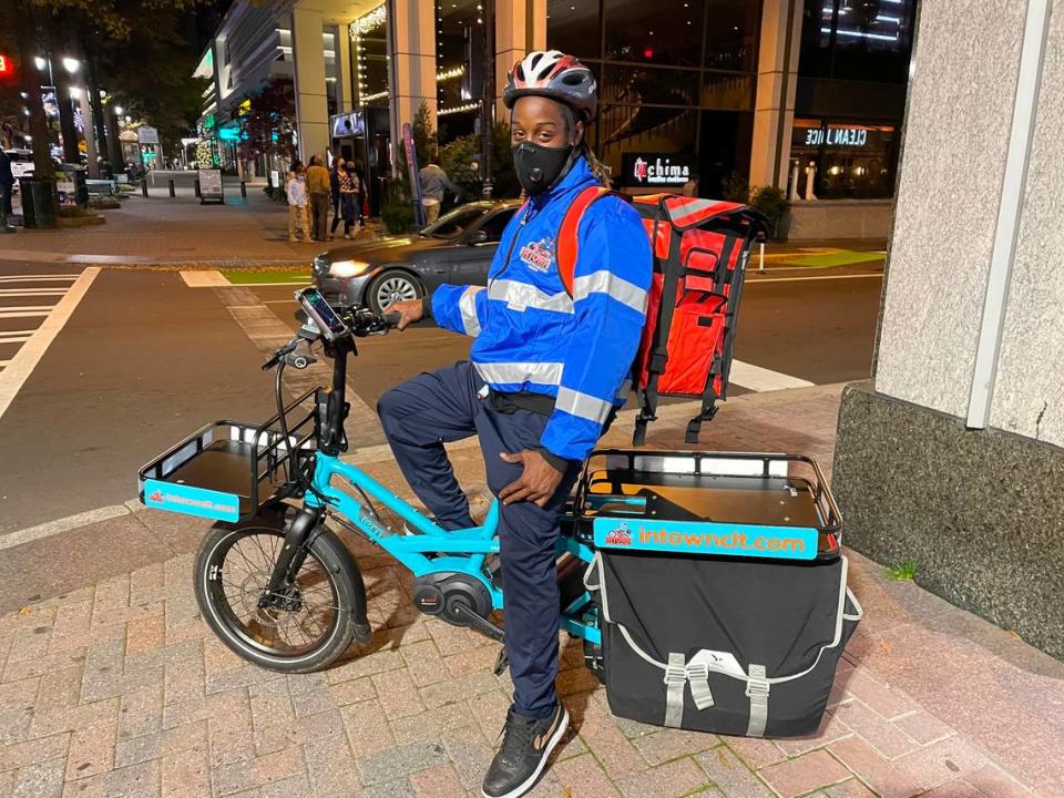 The six InTown e-bikes are in action making deliveries from 11 a.m.-8:30 p.m. seven days a week.