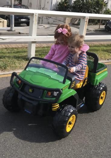 Roxy's children pictured driving the toy 4WD. Source: Instagram / pixiecurtis