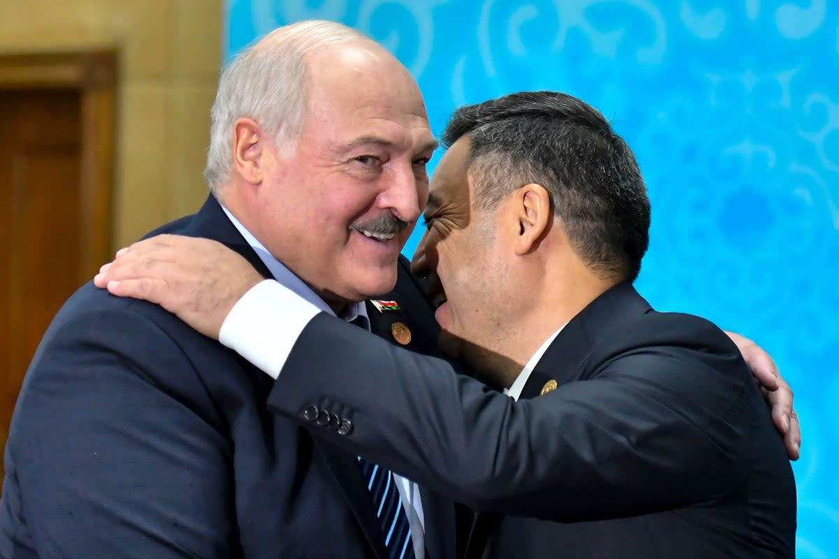 Alexander Lukashenko, the ruler of Belarus, seen here with Kyrgyzstan’s president Sadyr Japarov  (AP)