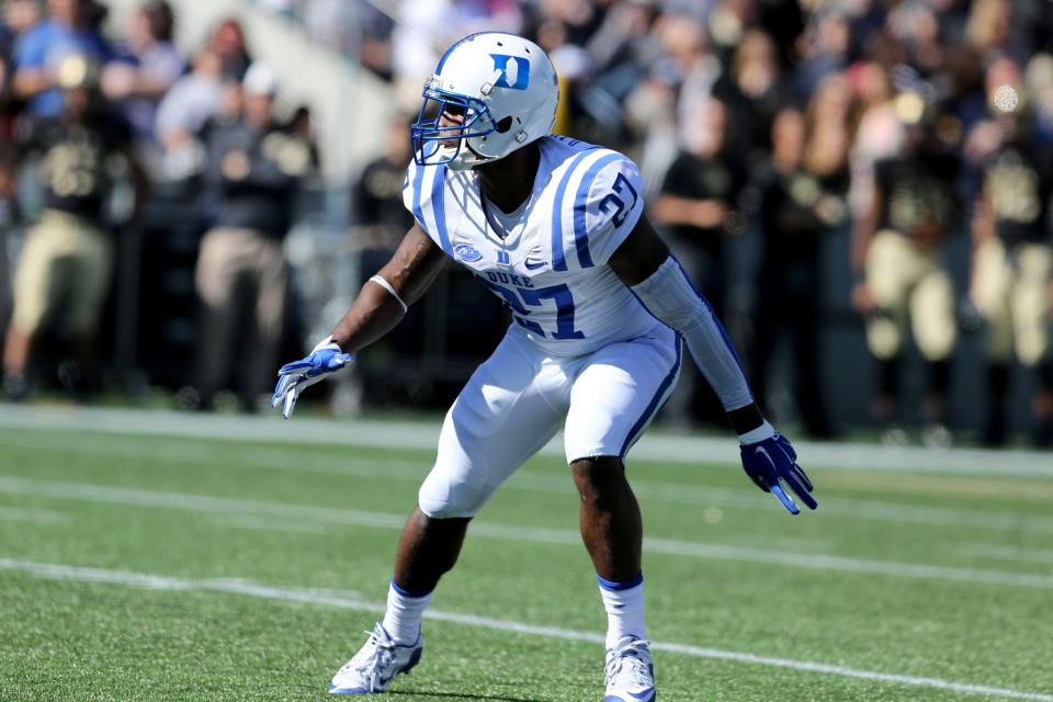 Duke's DeVon Edwards was a three-time All-American as a kick returner and two-time All-ACC selection as a defensive back. (AP Photo/Gregory Payan)