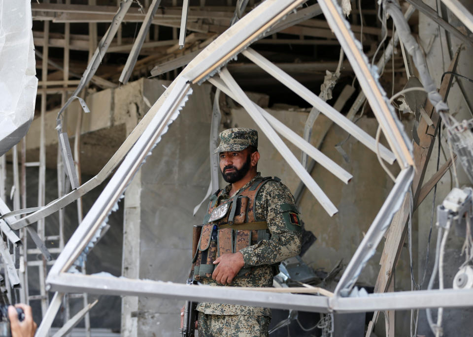 <p>An Afghan security force stands guard at the site of a suicide bomb attack in Kabul, Afghanistan, Aug. 29, 2017. (Photo: Omar Sobhani/Reuters) </p>