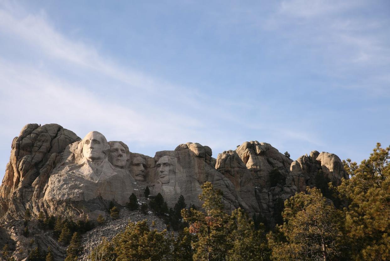 <span class="caption">To some Americans, the figures on Mount Rushmore are patriotic leaders; to others, they're colonizers. </span> <span class="attribution"><a class="link " href="http://www.apimages.com/metadata/Index/Mount-Rushmore-Trump/79b3bb83d4814155b2a7487891eeb618/1/0" rel="nofollow noopener" target="_blank" data-ylk="slk:AP Photo/Stephen Groves;elm:context_link;itc:0;sec:content-canvas">AP Photo/Stephen Groves</a></span>