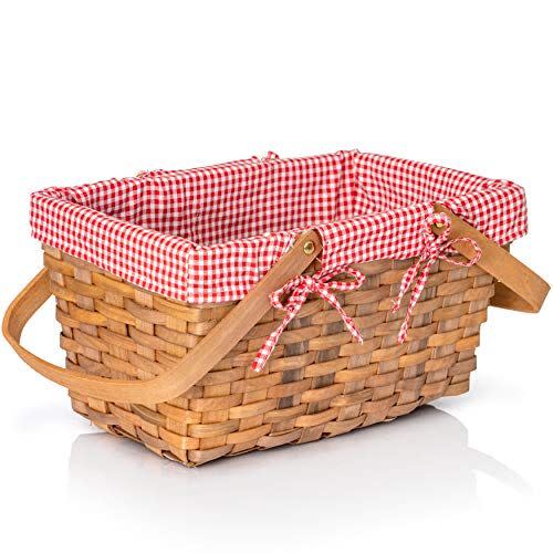 8) Gingham-Lined Wicker Picnic Basket