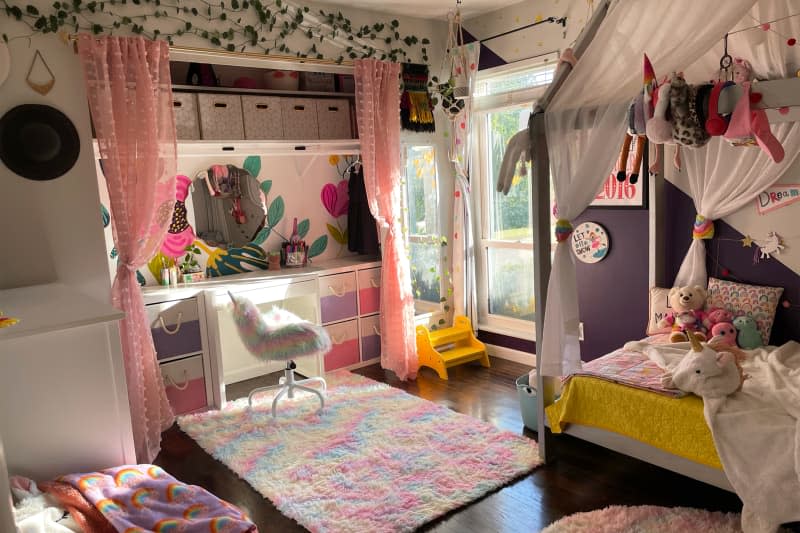 Desk in closet of kid's bedroom.