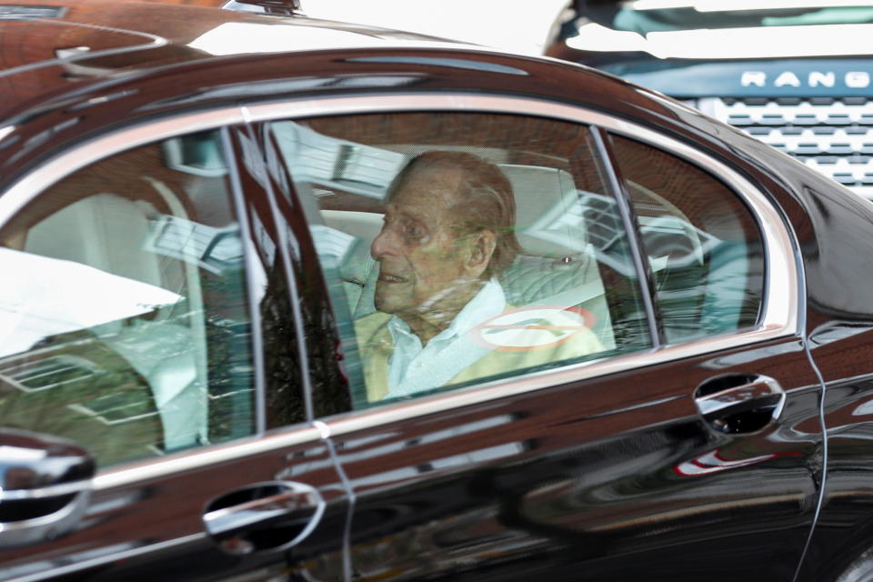 Britain's Prince Philip leaves King Edward VII's Hospital in London, Britain March 16, 2021. / Credit: PETER CZIBORRA / REUTERS