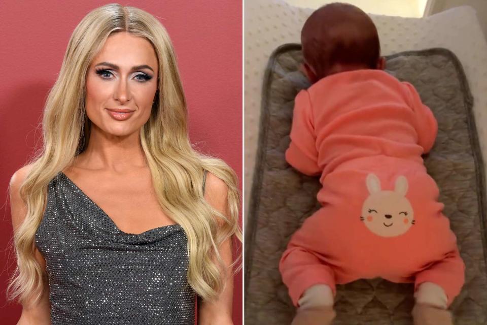 Paris Hilton's Daughter London Giggles as She Enjoys Tummy Time in New