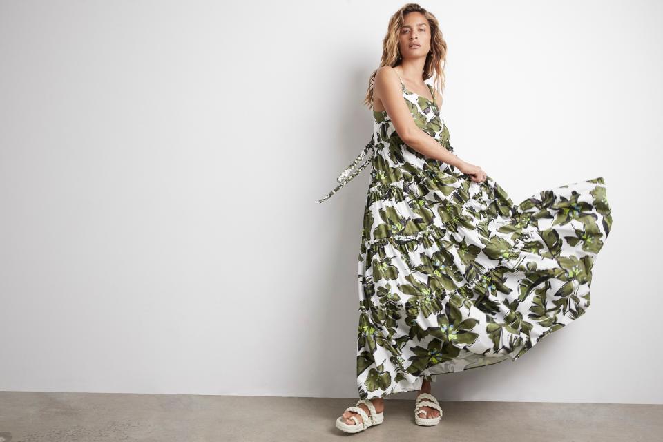 Oasis Olive Leaf Strap Maxi Dress