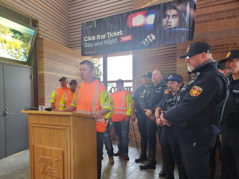 Local law enforcement and more attend the Click It or Ticket campaign kick off Thursday morning at the Texas Travel Information Center, located at 9700 East I-40, where roadway officials will work to reduce seatbelt related traffic accidents and fatalities.