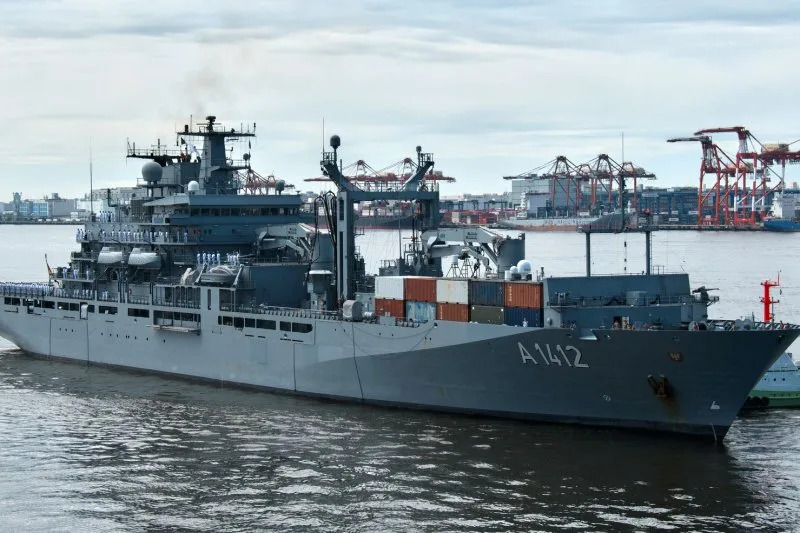 German Navy Replenishment ship Frankfurt am Main arrives at Tokyo International Cruise Terminal in Japan on Tuesday after participating in the RIMPAC military exercises that concluded on Aug. 1. Photo by Keizo Mori/UPI