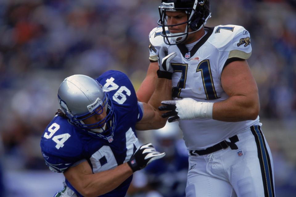 Tony Boselli of the Jacksonville Jaguars got into the Pro Football Hall of Fame on his sixth time as a finalist. (Otto Greule/Allsport)