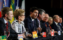 Canada's Prime Minister Justin Trudeau (3rd L) speaks during the closing news conference at the First Ministers’ meeting in Ottawa, Ontario, Canada, December 9, 2016. REUTERS/Chris Wattie