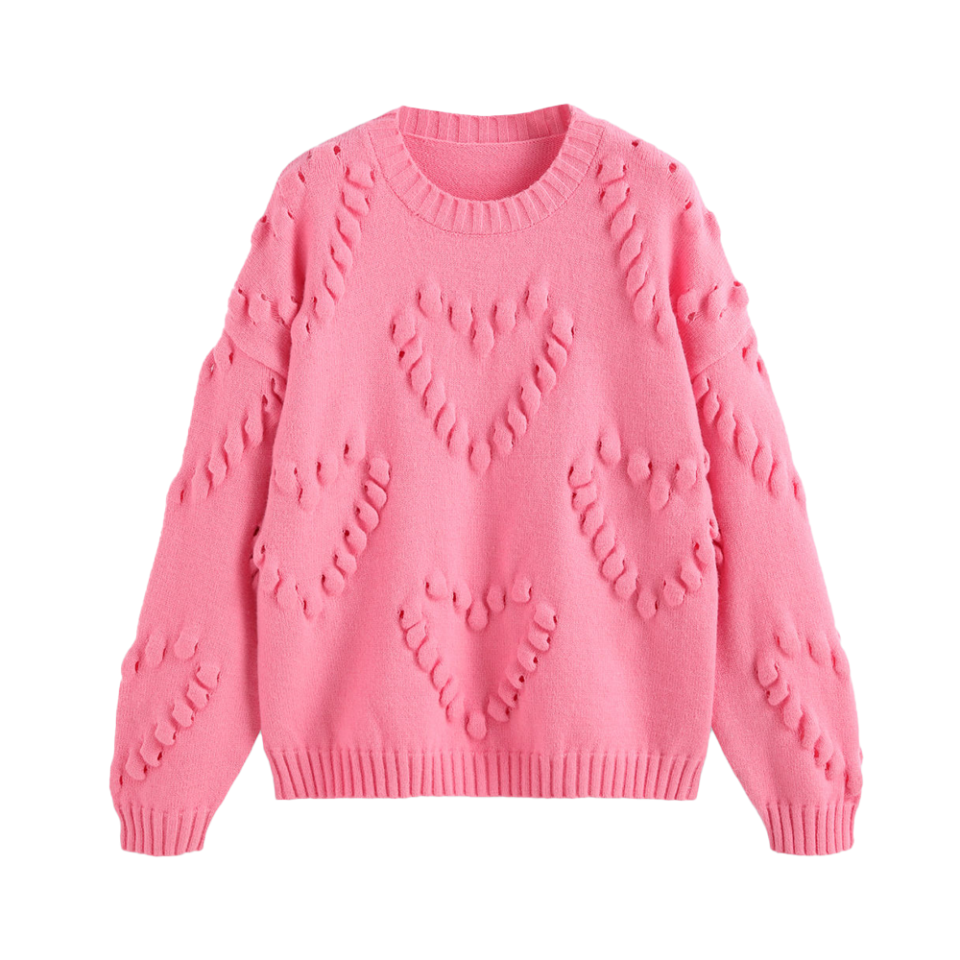 14) Heart Pattern Texture Sweater