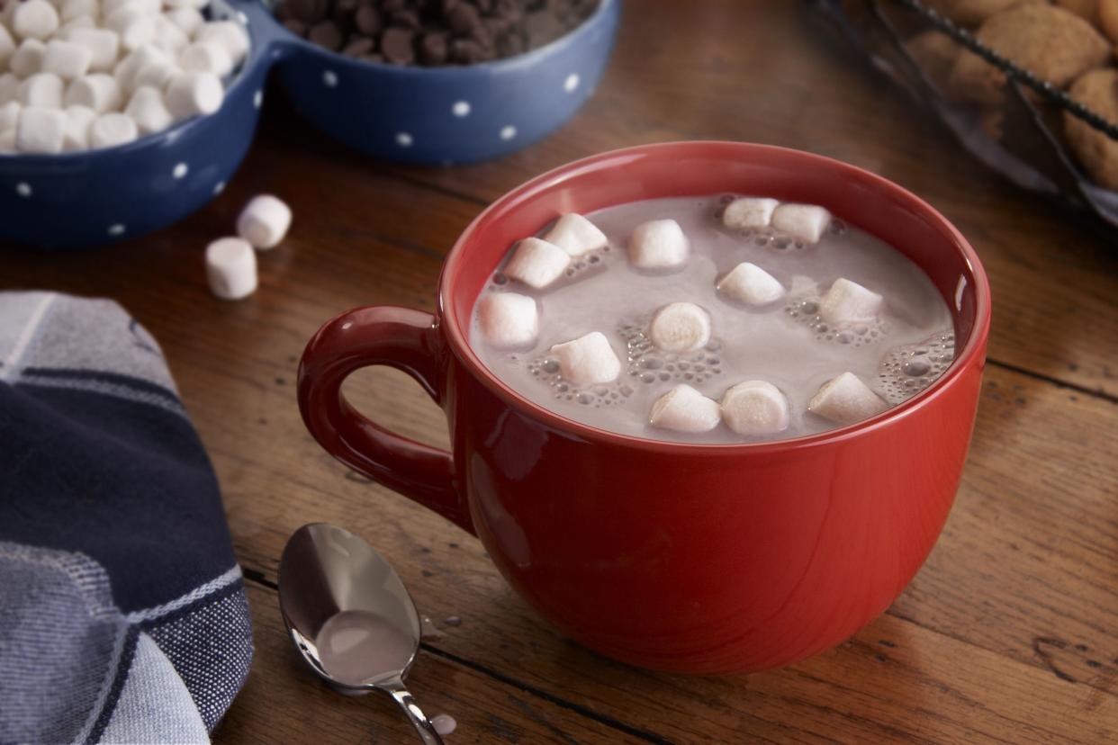 hot chocolate in mug with mini marshmallows