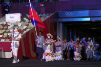 <p>TOKYO, JAPAN - JULY 23: Flag bearers Sabiana Anestor and Darrelle Valsaint Jr of Team Haiti during the Opening Ceremony of the Tokyo 2020 Olympic Games at Olympic Stadium on July 23, 2021 in Tokyo, Japan. (Photo by Jamie Squire/Getty Images)</p> 