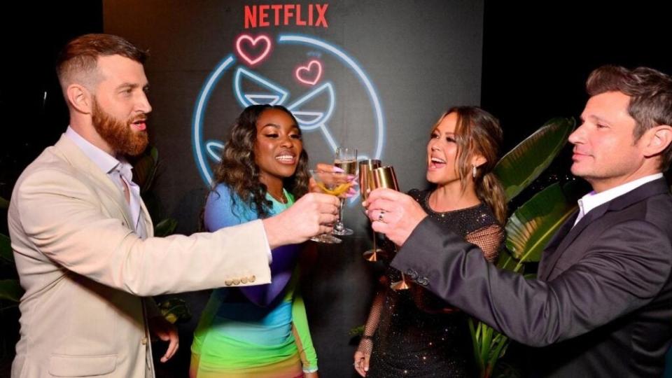 Cameron Hamilton, Lauren Speed-Hamilton, Vanessa Lachey and Nick Lachey attend Netflix’s Date Night Event celebrating unscripted and stand-up talent at The London on September 22 in West Hollywood. (Jerod Harris/Getty Images for Netflix) 