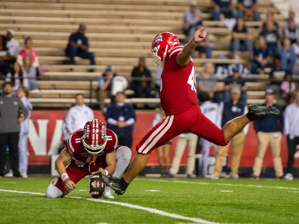 The Louisiana Ragin' Cajuns' Kenneth Almendares kicked a school-record five field goals in a 36-17 victory over Georgia Southern on Thursday night at Cajun Field in Lafayette, Louisiana.