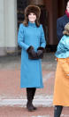 <p><strong>The occassion:</strong> At the Princess Ingrid Alexandra Sculpture Park within the Royal Palace Gardens on day three of the Duke and Duchess’s visit to Sweden and Norway.<br><strong>The look:</strong> A sky blue Catherine Walker coat with a fur hat. <br>[Photo: Getty] </p>