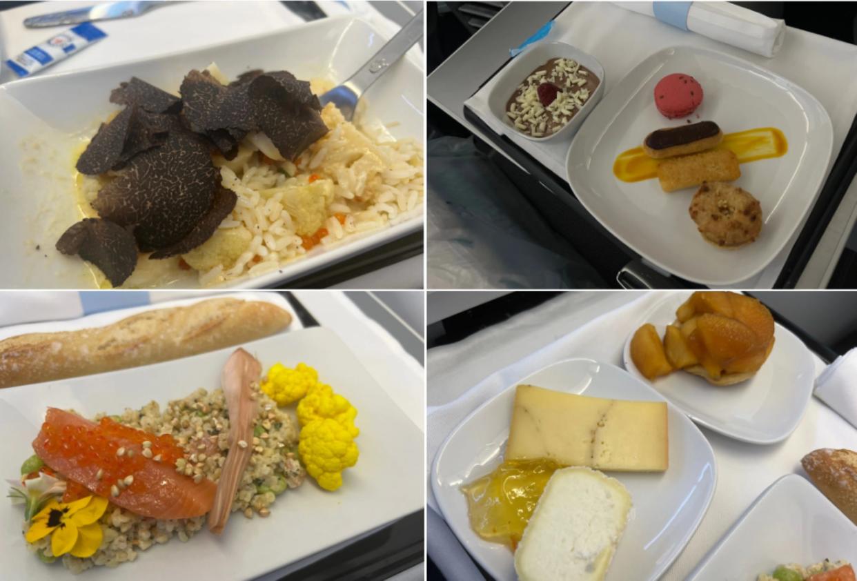 Photo collage of the truffles, salmon, cheese, and pastries on La Compagnie.