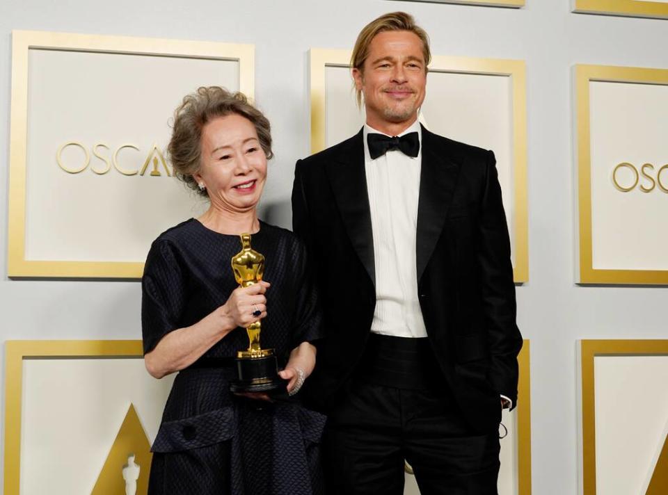 Brad Pitt, Yuh-Jung Youn, 2021 Oscars, 2021 Academy Awards, Press Room