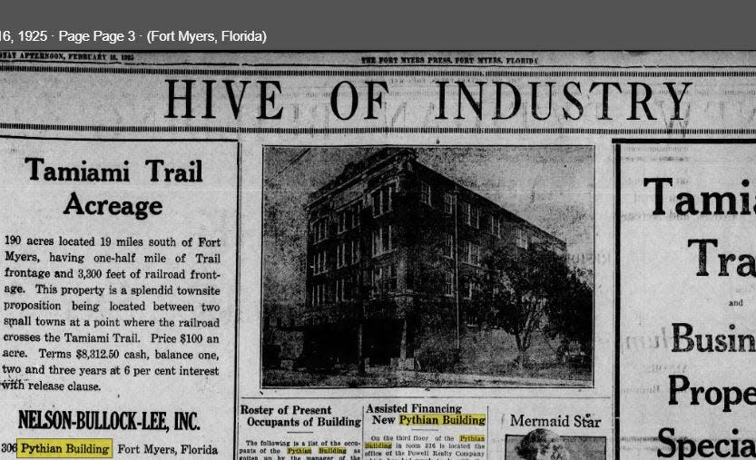 In 1925, the new $150,000 Pythian Building made headlines in the Fort Myers Press, ancestor of today's News-Press, which described the four-story structure as "The best and most modern office building in this section of the state."