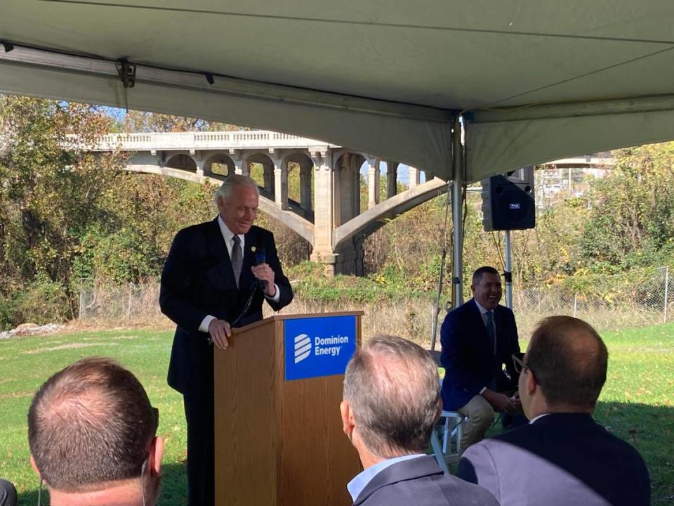 Gov. Henry McMaster speaks during a Nov. 13, 2023 public event to announce the completion of an environmental cleanup of the Congaree River in Columbia. Tons of toxic coal tar were removed from the river.