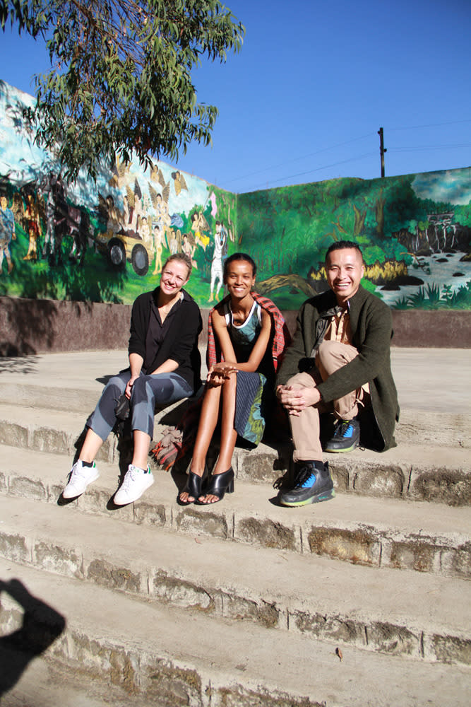 “Enjoying a ‘stop and smell the eucalyptus’ moment: Vivaine, Liya and Phillip on a break.”