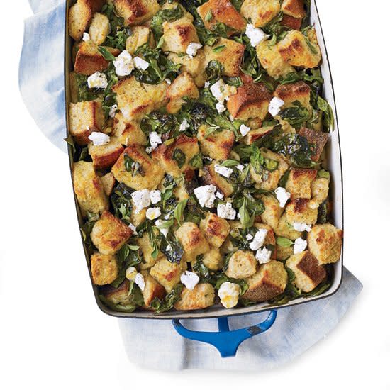 Spinach Bread Pudding with Lemon and Feta