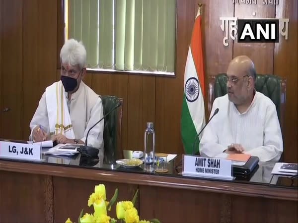 Lt Governor Manoj Sinha with Union Home Minister Amit Shah at MHA (Photo/ANI)