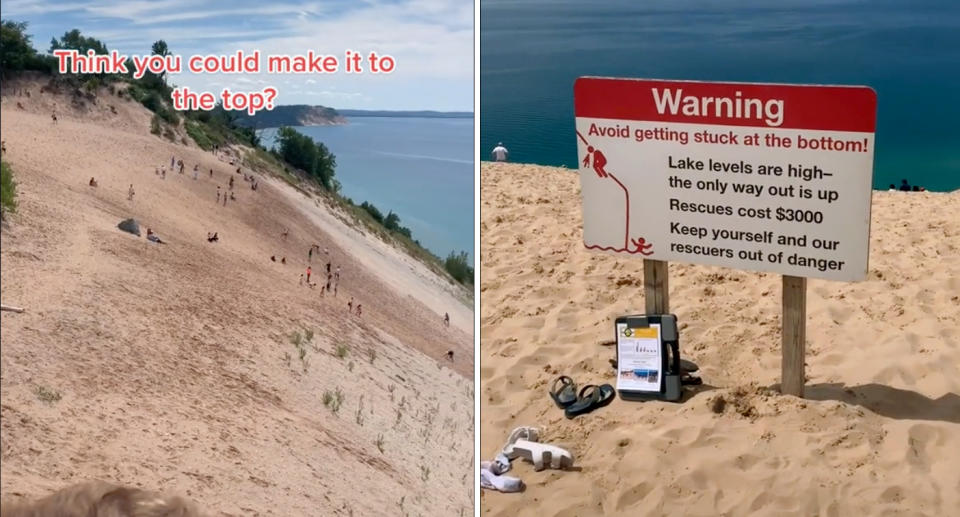 warning sign at Sleeping Bear Dunes in Michigan USA