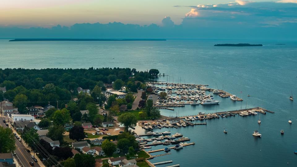 Aerial panoramic shot of Fish Creek, Wisconsin,