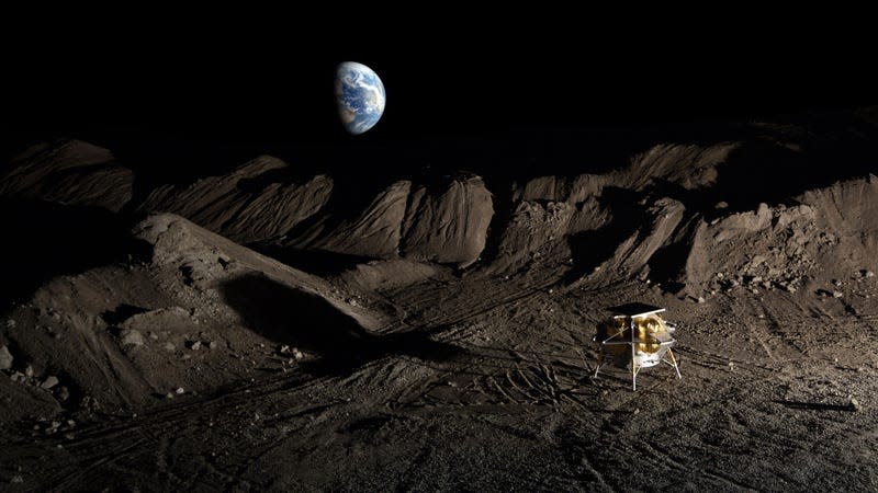 Conceptual view of Astrobotic’s Peregrine lander on the Moon.