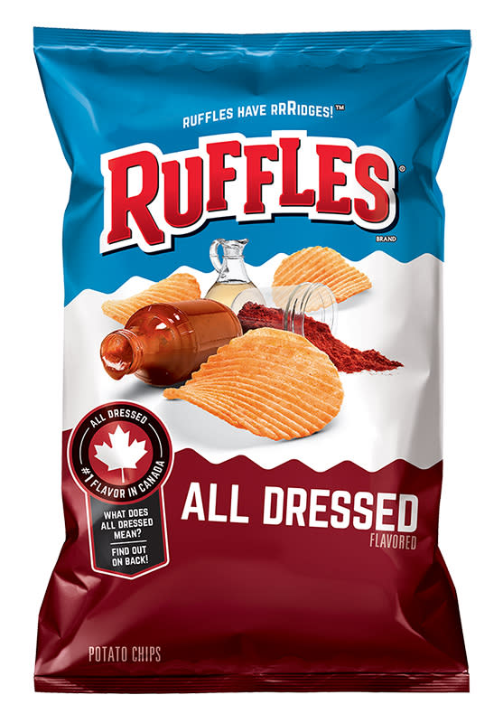 The recall affects select 16 1/8 ounce bags of Ruffles All Dressed chips. (Lays)