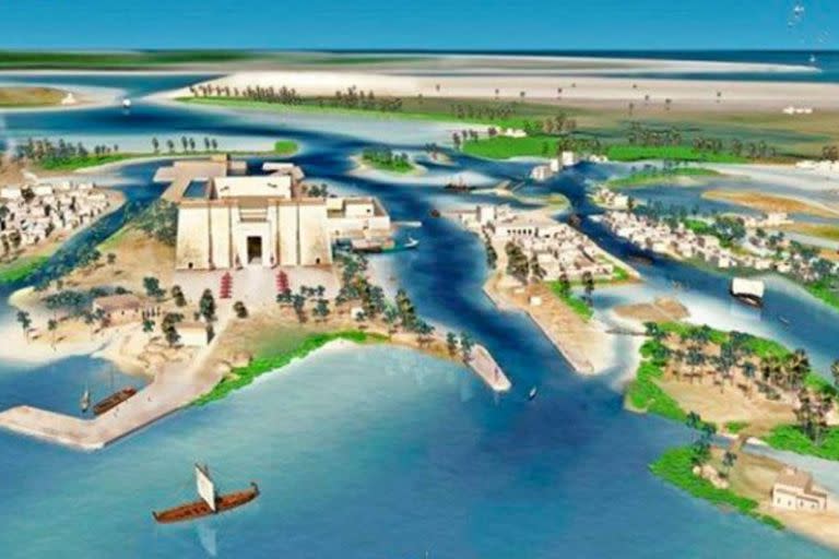 Thonis.Heracleion estaba surcada por varios brazos de agua, y se dividía en diferentes islas e islotes